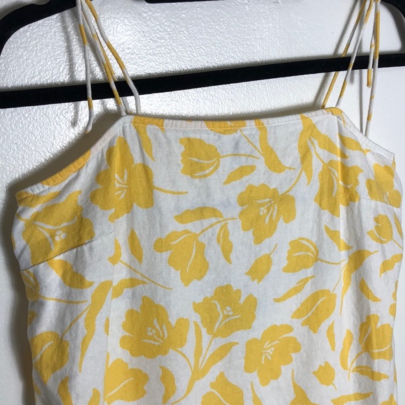 Yellow Floral Linen blend Mini Dress Beach Dress SzS - Picture 2 of 7